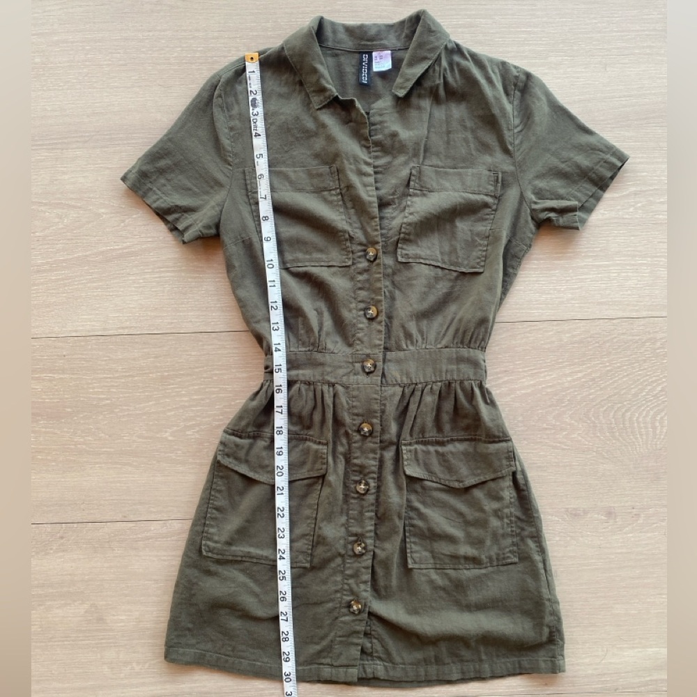 H&M Divided Khaki Green/Olive Green Cargo Dress 100% Cotton US 3XS